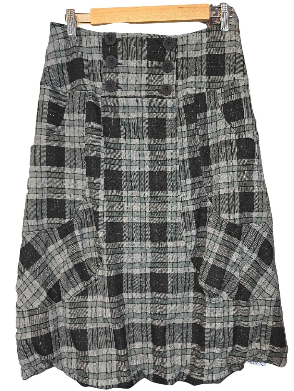 YUVITA Gray Black Plaid Bubble Hem Skirt Dark Academia Made In Belarus Size 4 - Picture 2 of 9
